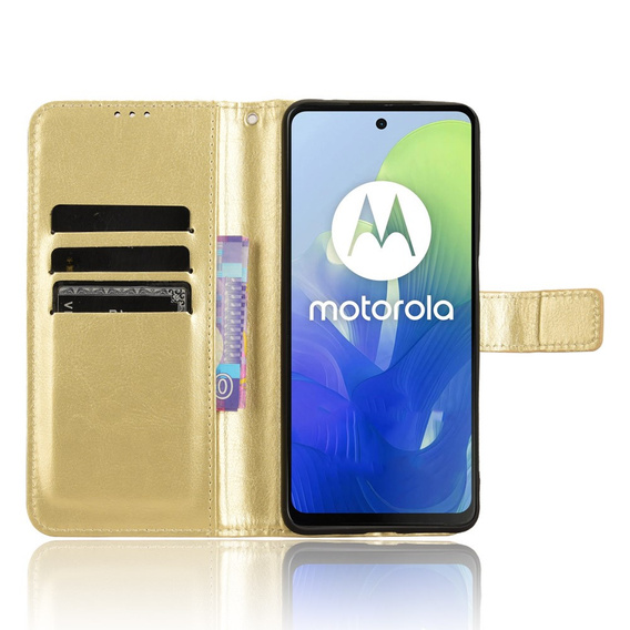 Откидной чехол для Motorola Moto G24 / G24 Power / G04, Crazy Horse Wallet, золотой