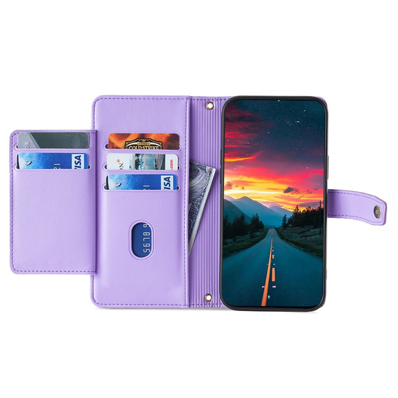 Откидной чехол для Samsung Galaxy M15 5G, Wallet Zipper Pocket, фиолетовый