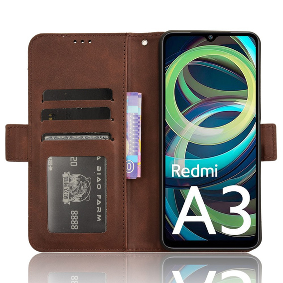 Футляр з клапаном для Xiaomi Redmi A3, Card Slot, коричневий