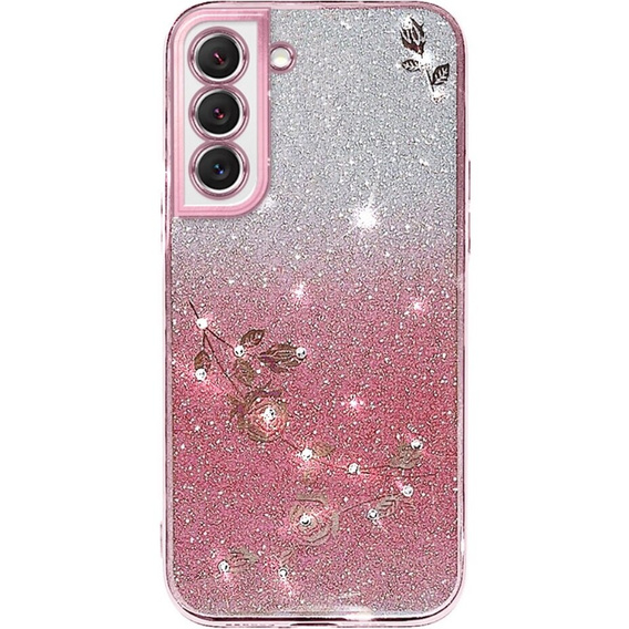 Чехол для Samsung Galaxy S22, Glitter Flower, розовый rose gold