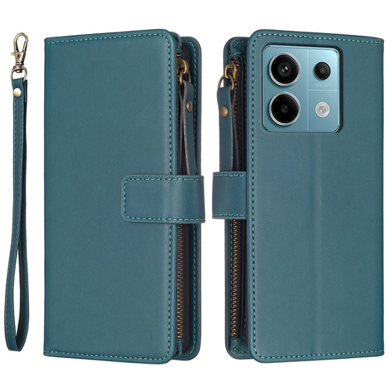 Откидной чехол для Xiaomi Redmi Note 13 Pro 4G, Wallet Zipper Pocket, зелёный