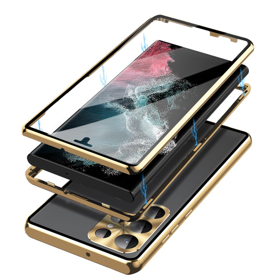Чехол для Samsung Galaxy S23 Ultra, Magnetic Dual Glass, золотой