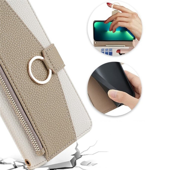 Чохол-книжка для Samsung Galaxy S22, Wallet Zipper Pocket, з дзеркалом, білий