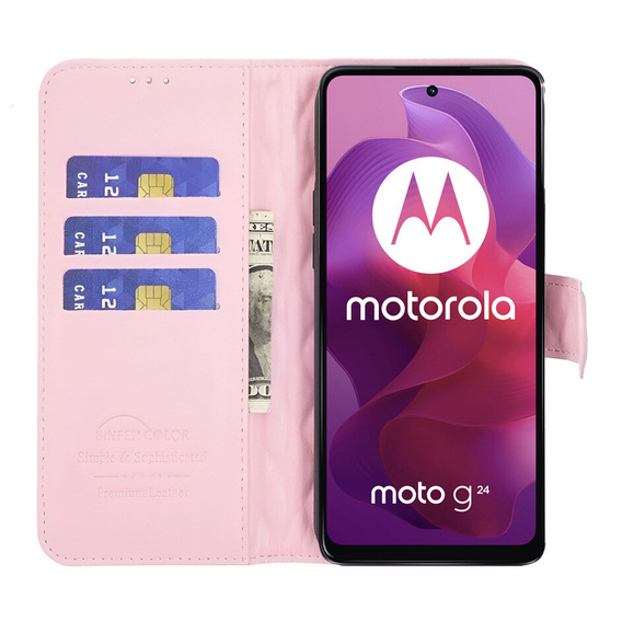 чехол-крышка для Motorola Moto G24 / G24 Power / G04, Rhombus Crossbody Leather, розовый rose gold