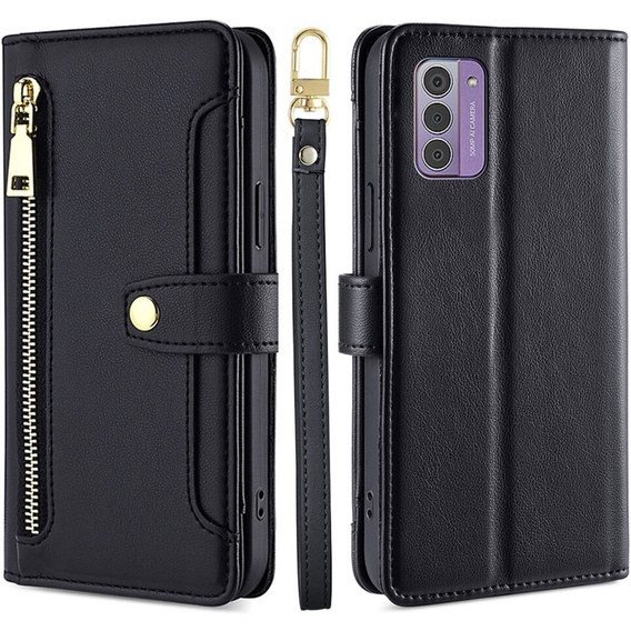 Откидной чехол для Nokia G42, Wallet Zipper Pocket, чёрный