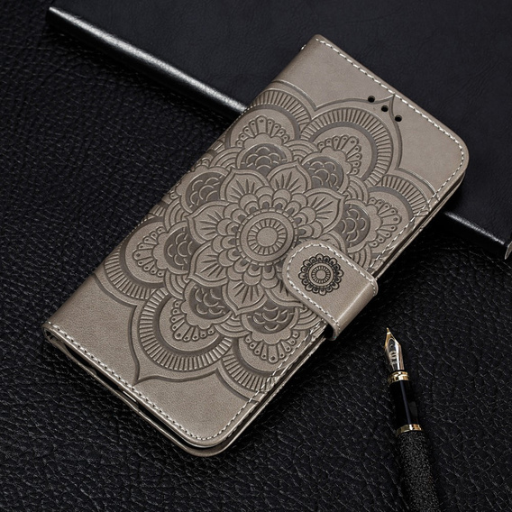 Откидной чехол для Xiaomi Redmi Note 9s/ 9 Pro, Mandala Flower, серый