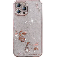 Чохол для iPhone 13 Pro Max, Glitter Flower, рожевий rose gold