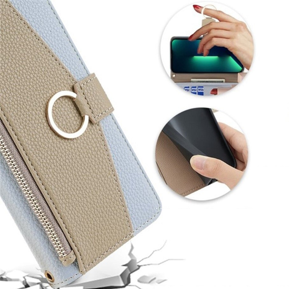 Чохол-книжка для Samsung Galaxy S22, Wallet Zipper Pocket, з дзеркалом, м'яти