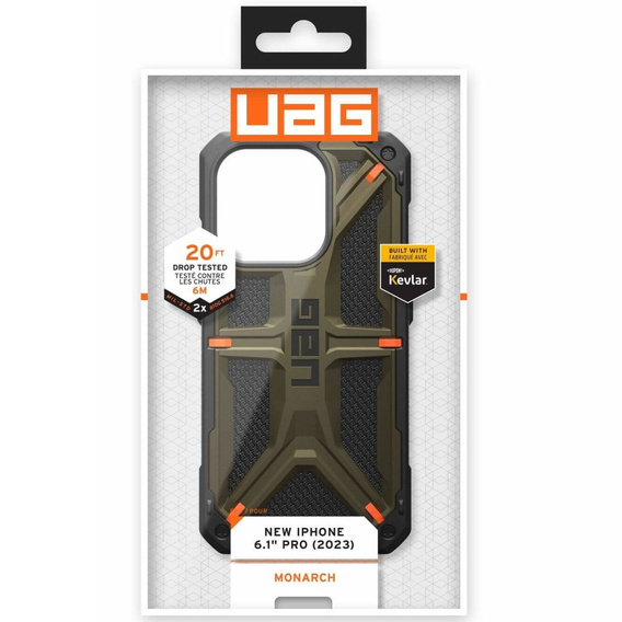 чохол Urban Armor Gear для iPhone 15 Pro, Monarch, Kevlar зелений