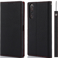 Откидной чехол для Sony Xperia 10 V, Litchi Skin Grain, чёрный