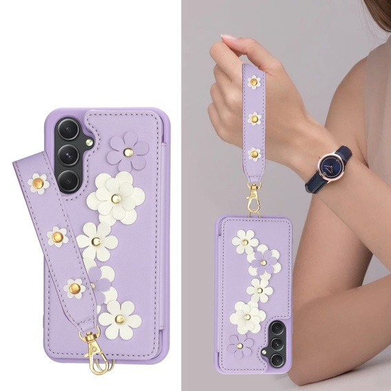 Чехол для Samsung Galaxy S23 FE, Leather Flower Card Slot, фиолетовый