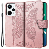 Чохол-книжка для Xiaomi Poco F5, Butterfly, рожевий rose gold