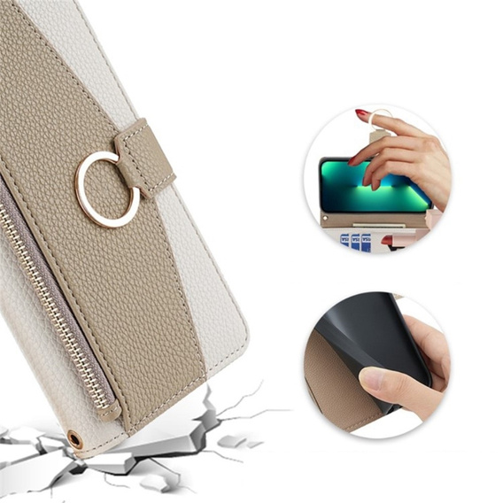 Флип-кейс для Samsung Galaxy S24, Wallet Zipper Pocket, с зеркалом, белый