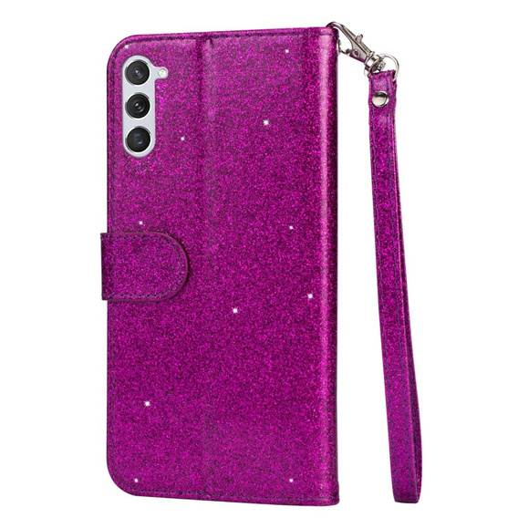 Откидной чехол для Samsung Galaxy S24, Wallet Zipper Pocket Glittery, фиолетовый