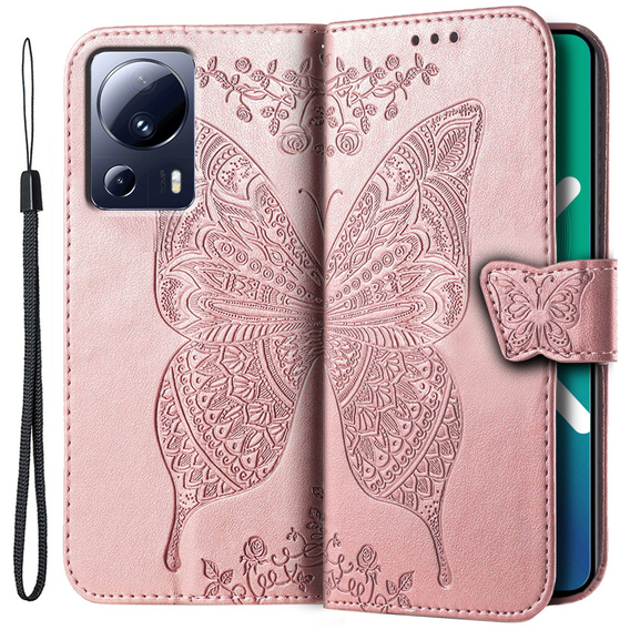 Чохол-книжка для Xiaomi 13 Lite, Butterfly, рожевий rose gold