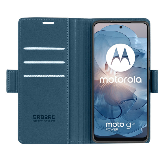 Чехол для Motorola Moto G24 / Moto G04, ERBORD Glossy Litchi, кошелек с клапаном, синий