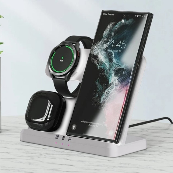 Беспроводное индуктивное зарядное устройство 3 в 1 ERBORD для смартфона, Galaxy Watch и Galaxy Buds, белый