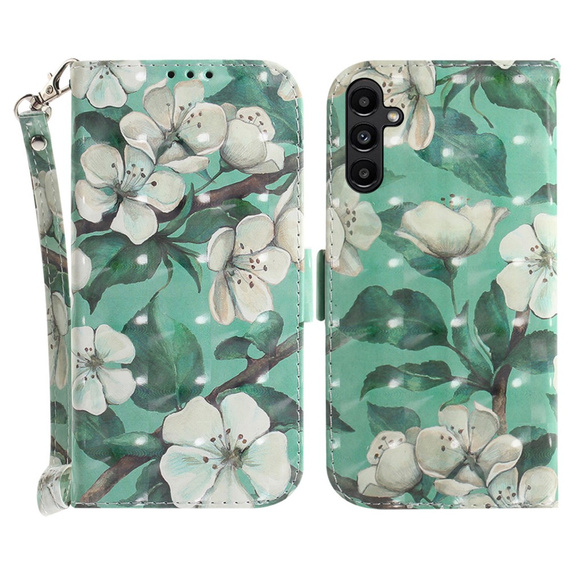 Откидной чехол для Samsung Galaxy A25 5G, Wallet, Flowers, зелёный + 9H стекло