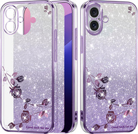 Чохол для iPhone 16, Glitter Flower, фіолетовий