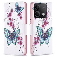 Чохол-книжка для Xiaomi Redmi Note 13 5G, Wallet, Butterflies & Flowers білий