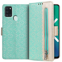 чехол-крышка для Samsung Galaxy A21S, Wallet Pocket Zipper Lace, зелёный