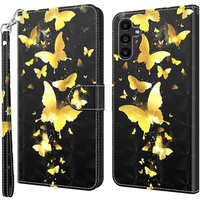 Откидной чехол для Samsung Galaxy A14 4G/5G, Wallet Butterfly, золотой