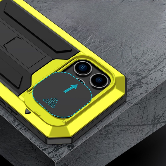 Чохол для iPhone 14 Pro, R-JUST CamShield Slide, броньований, жовтий / чорний