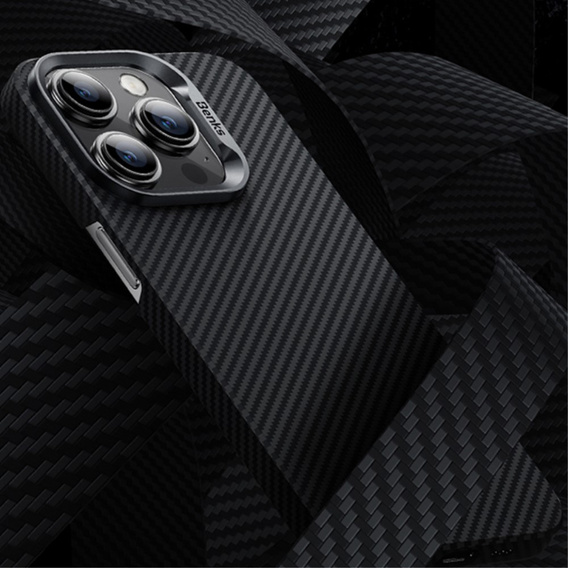 Чехол BENKS Kevlar для iPhone 15 Pro, для MagSafe, Carbon Fiber, чёрный