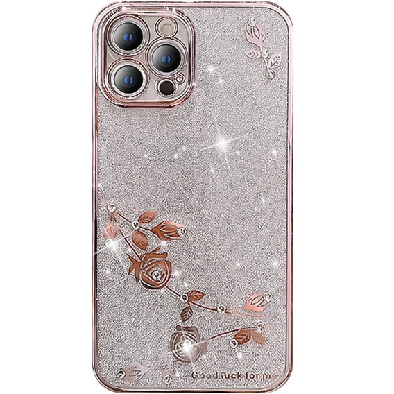 Чехол для iPhone 13 Pro Max, Glitter Flower, розовый rose gold