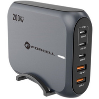 FORCELL Настольное зарядное устройство 3x USB Type-C 2x USB-A 200W 5A GaN PD QC4.0, серый