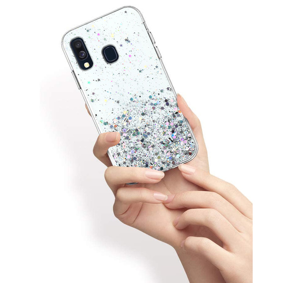 Чехол до Samsung Galaxy A40, Glittery, прозрачный