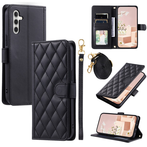 чехол-крышка для Samsung Galaxy S25+ Plus, Rhombus Crossbody Leather, чёрный