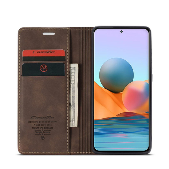 Чехол CASEME для Xiaomi Redmi Note 10 Pro, Leather Wallet Case, кофе