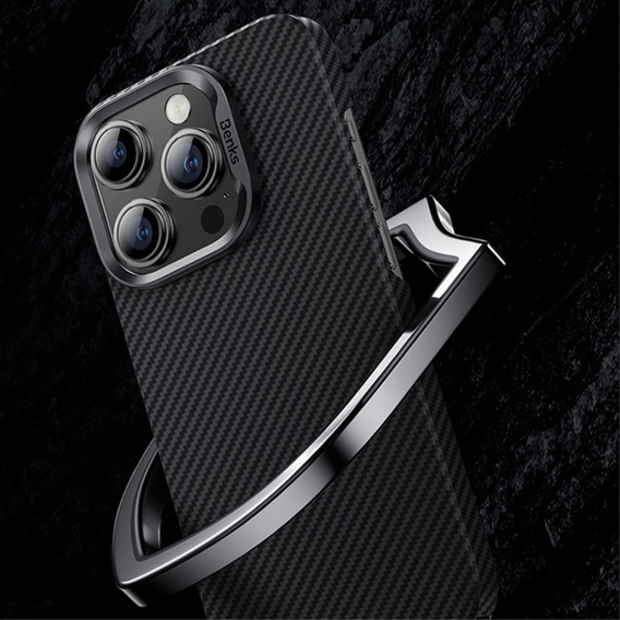 Чехол BENKS Kevlar для iPhone 15 Pro, для MagSafe, Carbon Fiber, чёрный