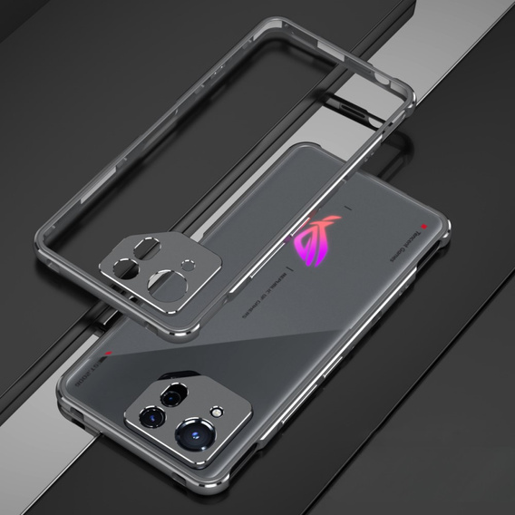 Чохол для ASUS ROG Phone 8 Pro, Armor Bumper, з кришкою об'єктива, сірий / сріблястий