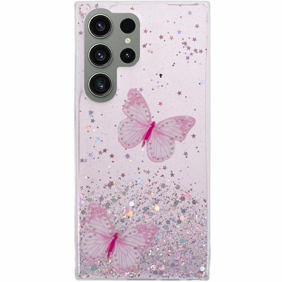 Чехол для Samsung Galaxy S24 Ultra, Glitter Butterfly, розовый