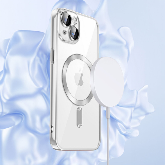 Чехол для iPhone 13, Electro MagSafe, серебряный + стекло для экрана