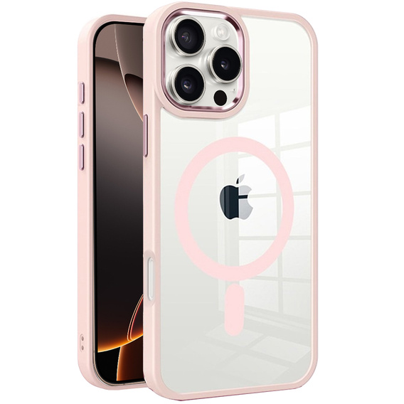 Чехол для iPhone 16 Pro Max, для MagSafe, ERBORD Matt Case, прозрачный / розовый + стекло для экрана