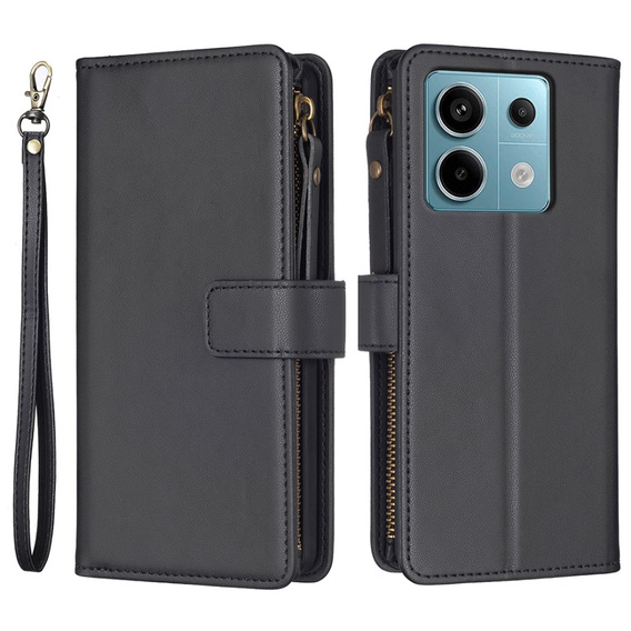 Откидной чехол для Xiaomi Redmi Note 13 Pro 4G, Wallet Zipper Pocket, чёрный