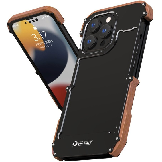 Чехол R-JUST для iPhone 13 Pro, Alu Wood Bumper, черный