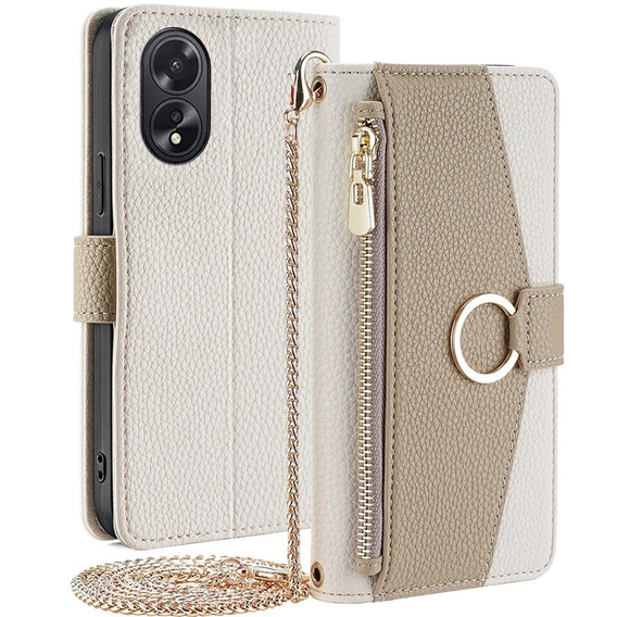 Чохол-книжка для Oppo A38 4G / Oppo A18 4G, Wallet Zipper Pocket, з дзеркалом, білий