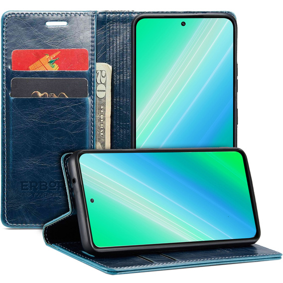 Откидной чехол для Samsung Galaxy S23 Ultra, ERBORD Waxy Wallet, синий