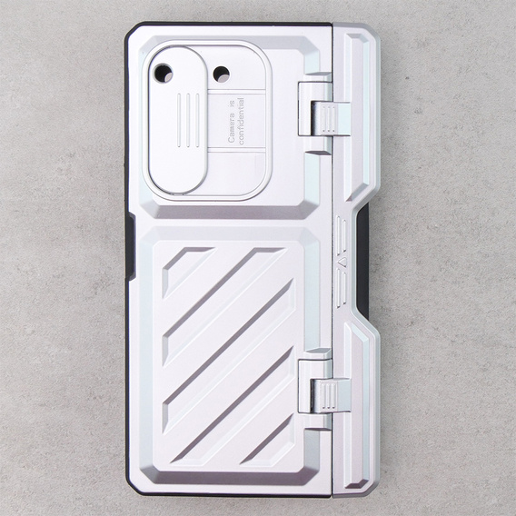 Чохол для Samsung Galaxy Z Fold5 5G, Kickstand case, з підставкою та склом, срібний