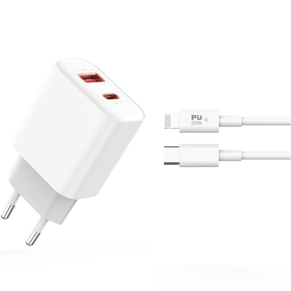 Сетевое зарядное устройство XO CE12, USB-C, 20 Вт + кабель USB-C - Lightning, белый