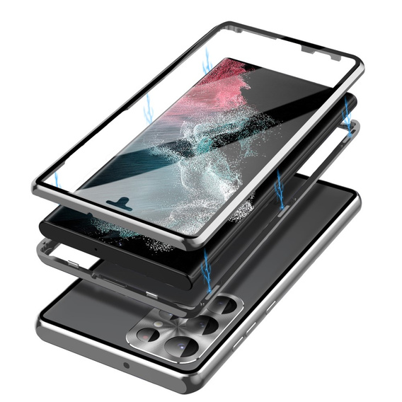 Чехол для Samsung Galaxy S23 Ultra, Magnetic Dual Glass, серебряный