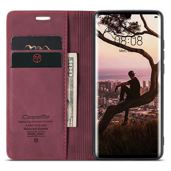 Чехол CASEME для Huawei P30 Pro, Leather Wallet Case, бордовый