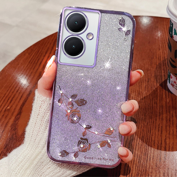 Чехол для Oppo A79 5G, Glitter Flower, фиолетовый