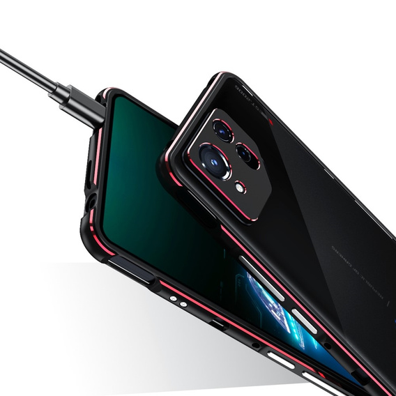 Чехол для ASUS ROG Phone 8 Pro, Armor Bumper, с крышкой объектива, чёрный / красный