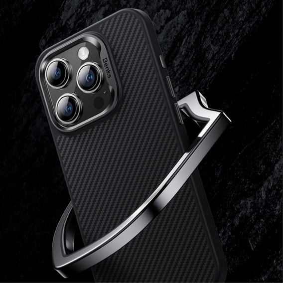 Чехол BENKS Kevlar для iPhone 15 Pro Max, для MagSafe, Carbon Fiber, чёрный