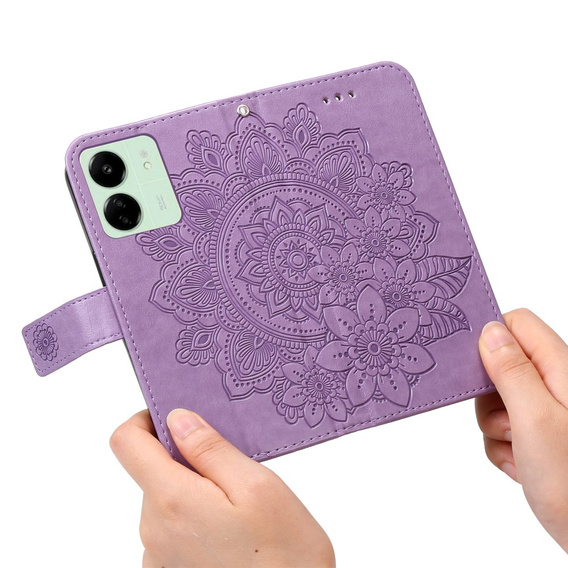 Откидной чехол для Xiaomi Redmi 13C / Poco C65, Mandala Flower, фиолетовый